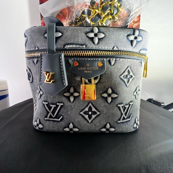 fashion bag Handbags - New !!Inspired Gray/Blue Monogram Denim Vanity Case with crossbody strap